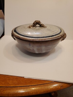 Vintage Steamer Stoneware Pottery Vegetable Steamer Rice  Blue/brown Hand Made