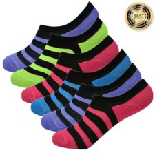 3-12 Pairs Womens Ankle Boat Liner Invisible Black Stripes No Show Cotton Socks