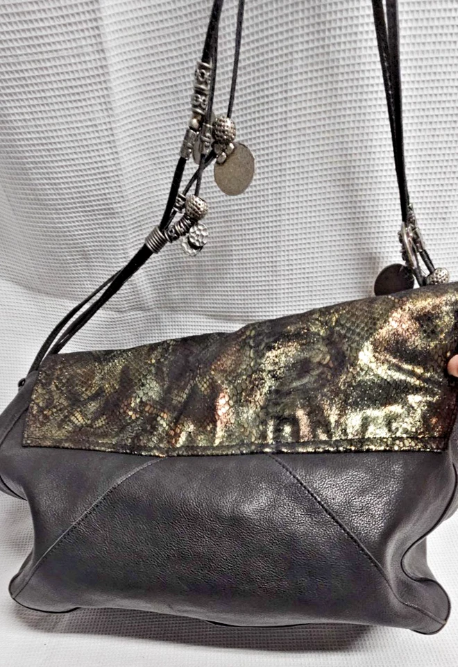 TYLIE MALIBU brown leather metallic gypsy caravan sultan coins chain crossbody - Image 2 of 4