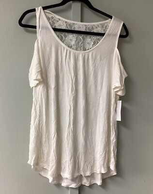 New York & Company Women's Size Large Short-Sleeve Blouse Cold Cut Sleeve New