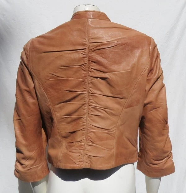 Chaqueta Top WILLIAM RAST Para Mujer L Marrón Coñac Cuero Manteroso Cremalleras Mangas 3/4 Foto 2 de 4