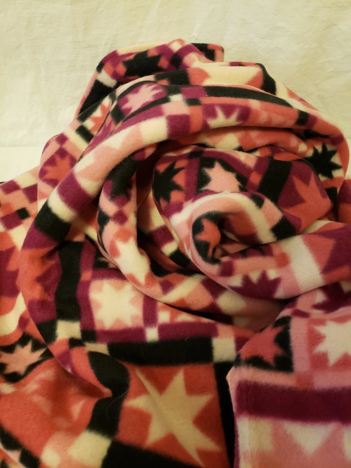 Polar Fleece Fabric Pink Print Stars Squares Quilt 1 3/4* yd - Image 3 of 3