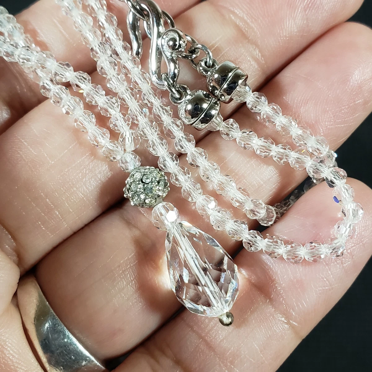 Vintage Swarovski Faceted Crystal Teardrop Pendant Necklace