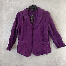 Peck&Peck Womans Blazer Top Purple 8 Solid Long Sleeve Open Front Lightweight