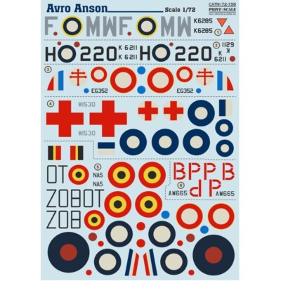 Print Scale 72-156 Decal for airplane 1:72 Avro Anson Waterslide decals