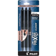Pilot FriXion Ball Clicker Erasable Retractable Gel Pens 1.00mm 11390 Black 3 pk