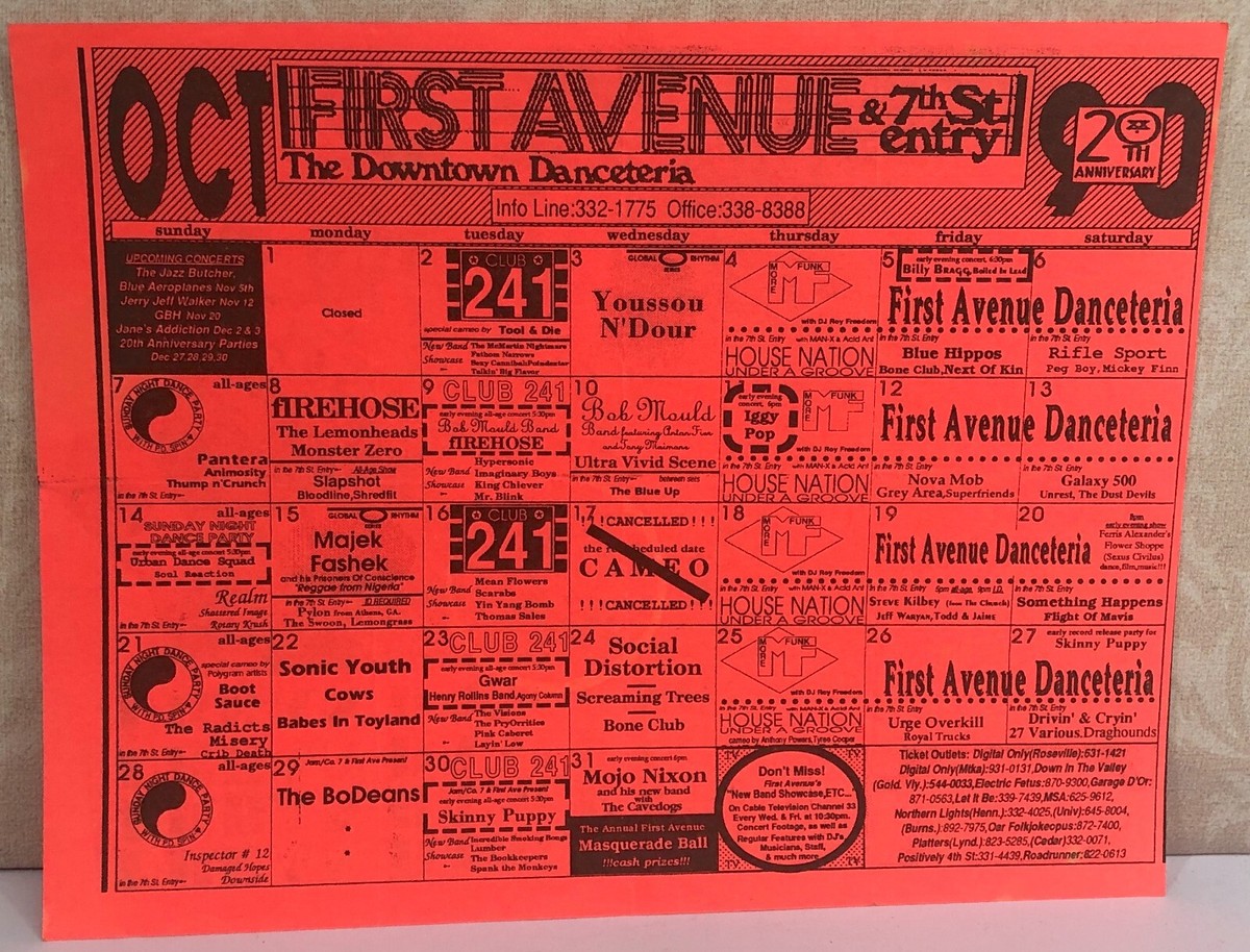 First Avenue Minneapolis Nightclub Sonic Youth Monthly Calendar October 1990 | eBay first-avenue-minneapolis-nightclub-sonic-youth-monthly-calendar-october-1990-ebay
