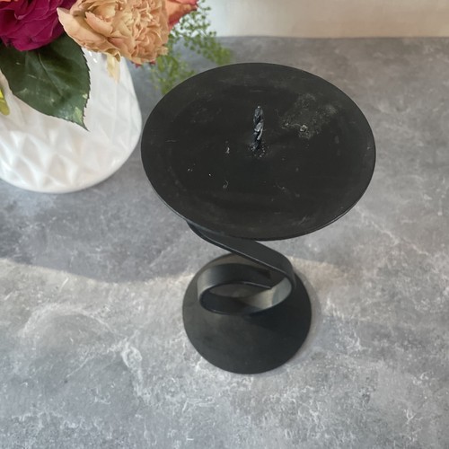 VTG Black Wrought Iron Pillar Candle Holder 6 3/4” Tall Mid-Century Scroll - Picture 6 of 11