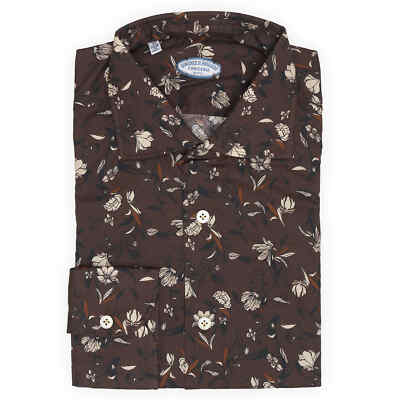 VINCENZO DI RUGGIERO Handmade Brown Floral Cotton Shirt EU 40 NEW US 15.75