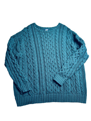 Lands  End Drifter Men s Cable Knit Pullover Sweater Teal Blue Size L