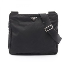 Prada Nylon Saffiano Leather Shoulder Bag Men Black One Size
