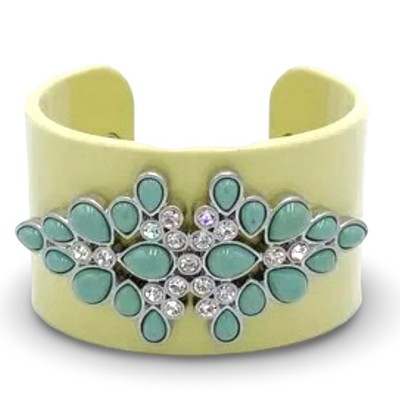 Lia Sophia Spritzer Turquoise Green & Clear Crystal Accents Yellow Cuff Bracelet