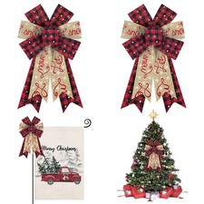 2PCS Christmas Bows for Wreath, Christmas Wreath Bows Red Black Buffalo Plaid...