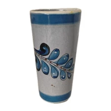 Vintage Tonala Blueflower Mexican Ceramic Pottery Mug Vase Blue Med Blue