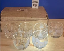 Set of 6 VINTAGE 1979 Hawaii Etched Tropical Flower Glasses Stemless Wine Glass