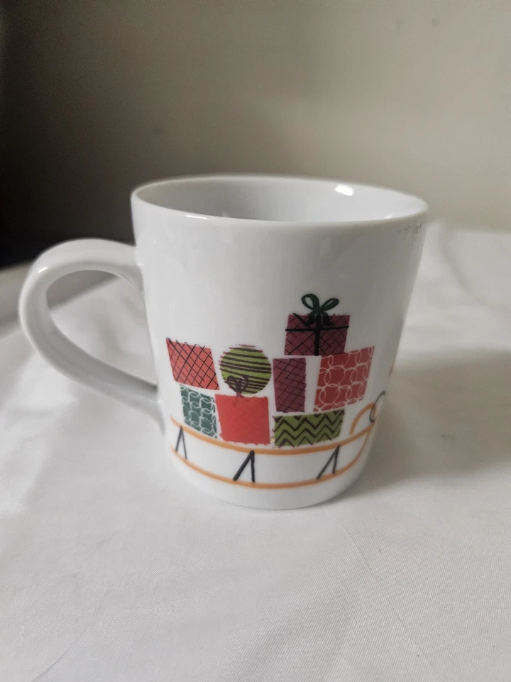 Set of 5 Crate and Barrel Jenny Bowers 2014 Christmas Mugs, 6 oz., Reindeer Sled - Image 4 of 4