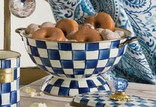 Mackenzie Childs Royal blue Check Large Everything bowl 208oz. 16.5"W 6.75"H NEW