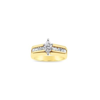 Marquise Center Diamant mit Baguette Akzenten Verlobungsring