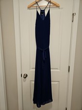Victoria's Secret Maxi Dress Accordion Knife Pleated Strappy Sz Medium Navy Blue