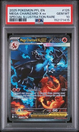 2025 POKEMON PFL EN-PHANTASMAL FLAMES #125 MEGA CHARIZARD X EX PSA 10