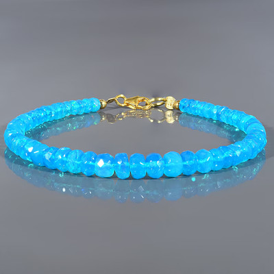 Vatslacreation Natur Neon Opal Perlenarmband 925 Sterlingsilber Handmade 20CM