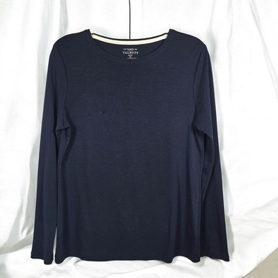 Talbots Petite Tee Shirt Woman LP Navy Blue Long Sleeve 100% Pima Cotton READ