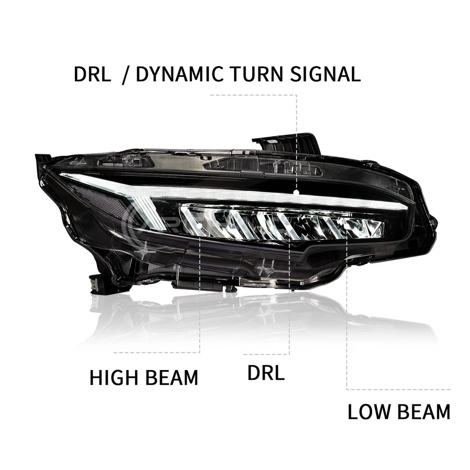 LED Headlights For Honda Civic 2016-2021 Front Lamps Assembly Start UP Animation Foto 2 de 4