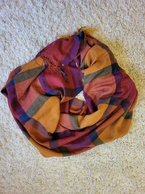 Vintage Esprit Wool Blend Tartan Shawl Wrap | 180x90 | Checked Scarf with Fringe