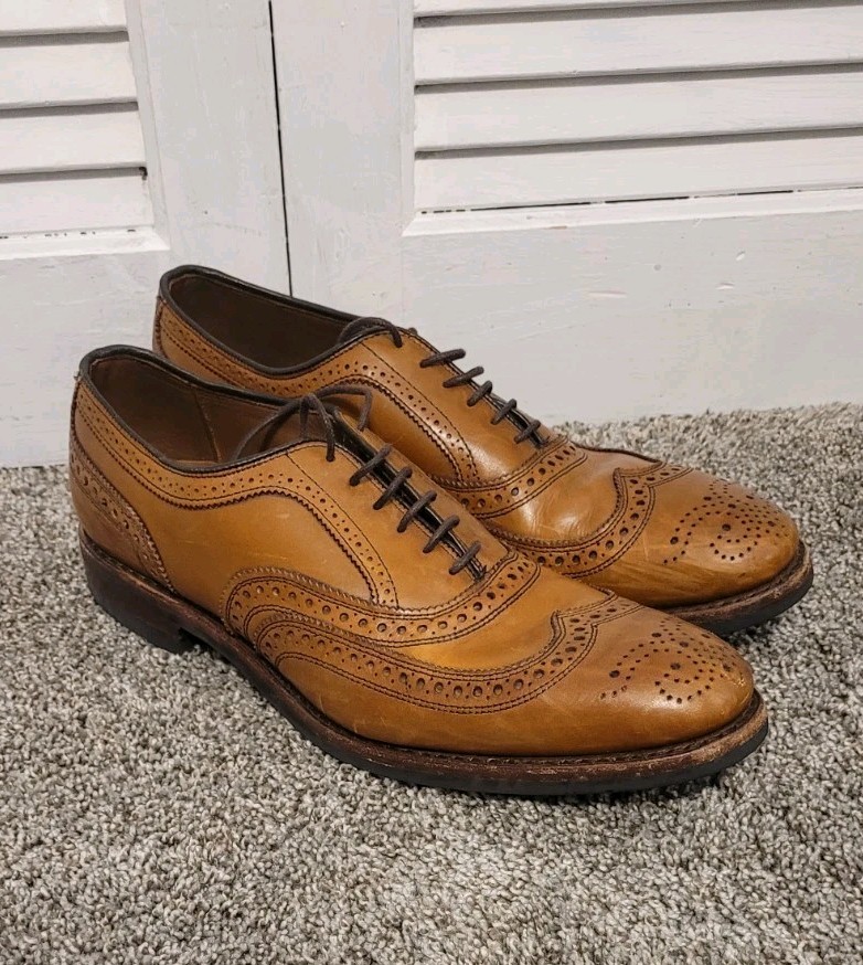 SAOLA Scarpe Allen Edmonds Mcallister Oxford a coda di rondine 10 B noce suola in dainite USA