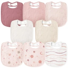 Muslin Baby Bibs 8 Pack Bandana Soft Square Adjustable Drooling Unisex