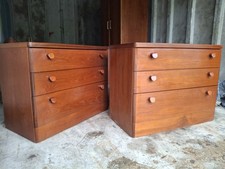 Pair of Mid century Stag Cantata 3 Drawer Chest Of Bedside Drawers in teak x 2