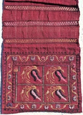 HandMade Anatolian Saddlebag, Vintage Embroidery Kilim, Turkish Nomad Design Art