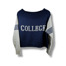 Judith March College Cropped Sweater in Navy and Ivory Size S