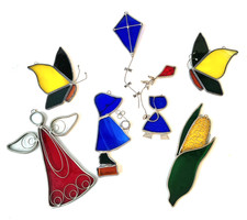 Vintage Leaded Stained glass suncatchers Lot of 7
