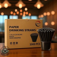 Paper Drinking Wrapped Straws Biodegradable Compostable 1000 Straws 7.75 x 0.24"