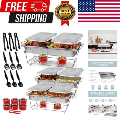 Large Full Size 33-Pcs Disposable Chaffing Buffet with-Covers, Utensils, Fuel...