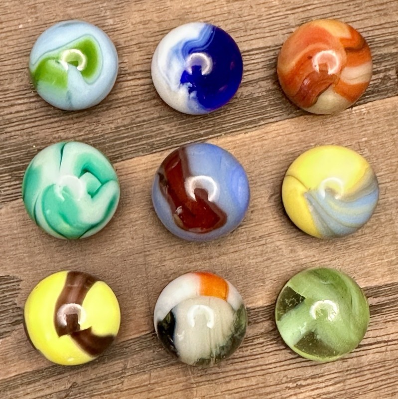 Lot Of (9) Assorted Vintage Marbles Nice Mix All 5/8” Or 11/16”