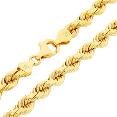 10K Yellow Gold 1.5mm-10mm Diamond Cut Rope Chain Necklace Mens Women 16''- 30''