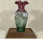 Fenton Rubina Verde Vase Green Purple Hand Painted Floral Signed A Meeks