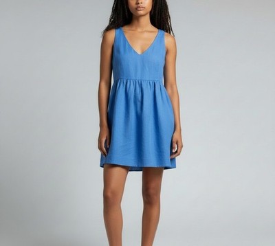 Mauro Grifoni Kleid Damen (EU) 38 Ärmellos Leinen Seide Mini Blau
