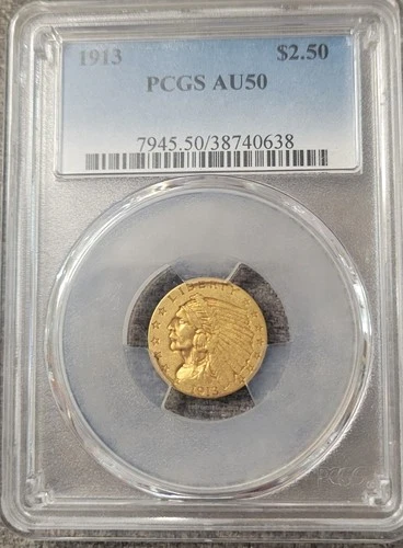1913 $2.50 AU50 PCGS Indian Head Gold Quarter Eagle