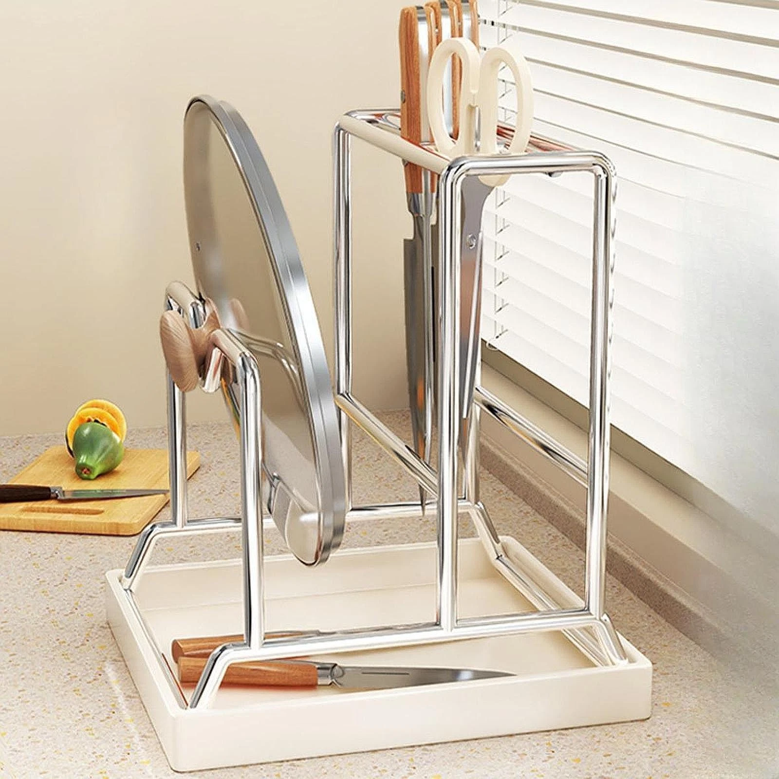 Kitchen Cutlery Organizer Multi Slot Dish Rack Stainless Steel Drainer Tray for