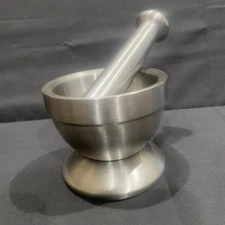 Bene Casa Classic Mortar And Pestle Stainless Steel   - 4" By 3 1/4" Tall