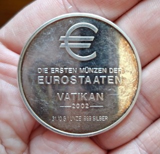 Allemagne : ecu argent 1 once troy / oz euro vatican 2002