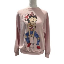 Vintage 1996 Betty Boop Pink Raglan Graphic Sweatshirt USA 90s Large Streetwear
