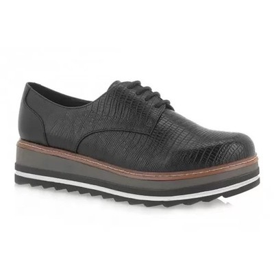 EXE Black Leather Platform Oxford Shoes Womens US 7 Chunky Lug Sole Professional