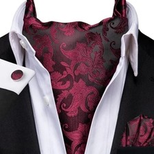 Paisley Floral Ascot for Men Self Tie Mens Cravat and Pocket Square Dark Red