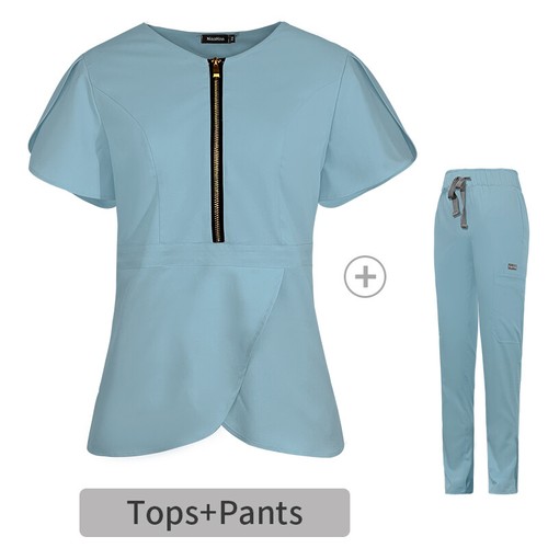 Women Lady Stretch Beauty Nurse Scrub Uniform Short Sleeve Cargo Pant Healthcare - Picture 26 of 32