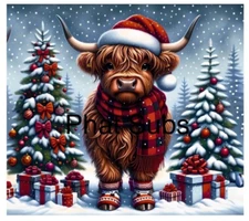 20oz Sublimation Tumbler Wrap Christmas Highland Cow Ready To Press Transfer