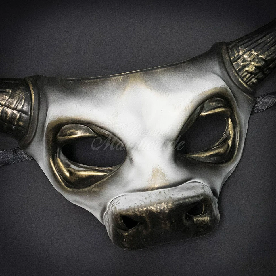 Animal Masquerade Mask Men Bull White Gold M31185 - Image 2 of 4